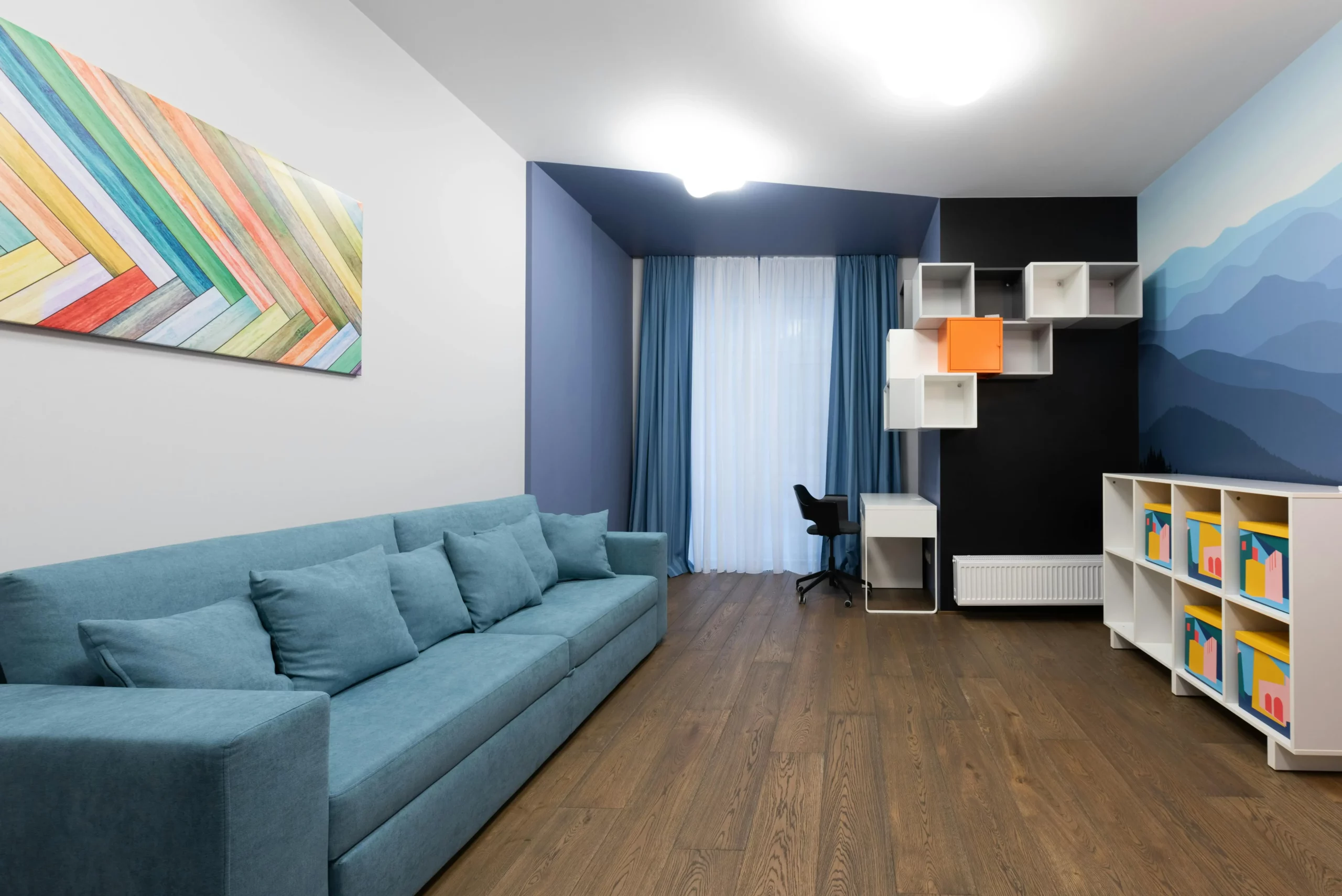 Living room painting before and after, South Elgin